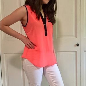 Neon Coral Sleeveless Blouse